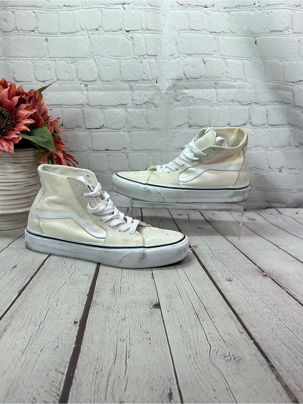 Vans sk8 High-Top Sneakers suede Off-White Cream streetwear skater women 7.5